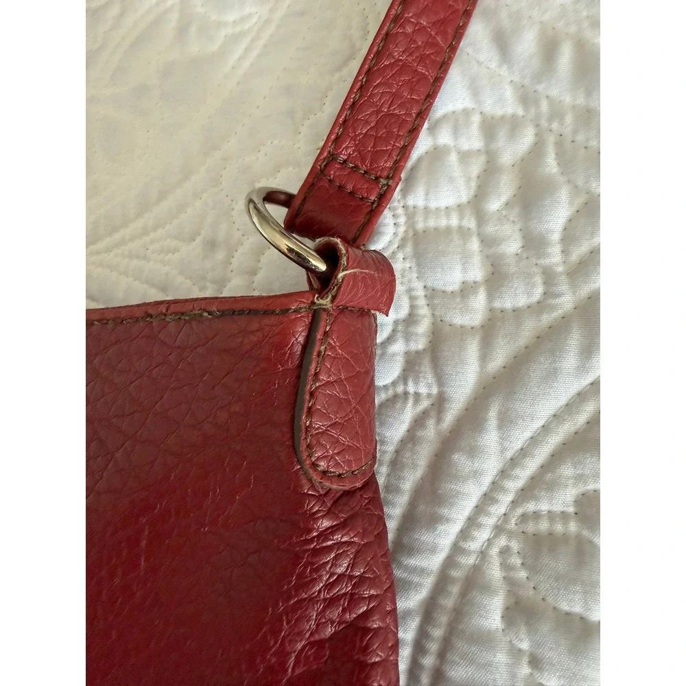 Nine West Red Pebbled Faux Leather Crossbody Bag Buckle Detail Small Purse